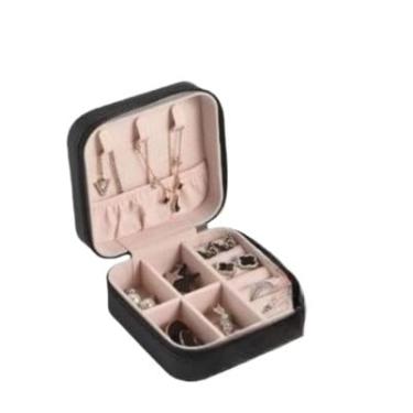 Imagem de Porta Jóias Portátil Caixinha Bolsa de Armazenamento Colar Brincos Anéis (12 unidades preto)