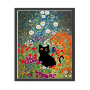 Imagem de Pôster de impressão de arte de parede Gustav Klimt decoração de parede floral gato estético decoração de parede jardim flor gato preto pinturas para sala de estar quarto banheiro dormitório decorações