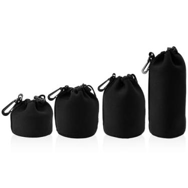 Imagem de Bolsa para lente de câmera, 4 tamanhos, bolsa de lente com cordão com neoprene protetor espesso preto para lentes de câmera para Canon, Nikon, Sony, Pentax (pequeno, médio, grande, GG)