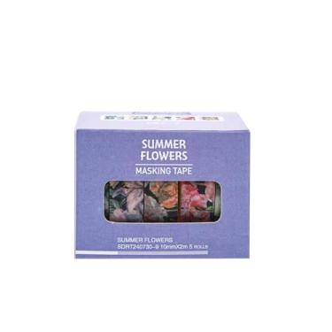 Imagem de Conjunto de 5 rolos de adesivos Washi de 2 m, adesivos com estampa de flores decorativos para artes faça-você-mesmo artesanato suprimentos de diário scrapbook cartão embrulho