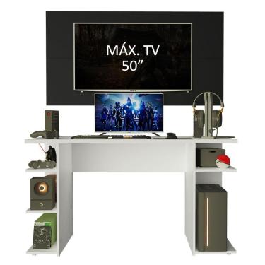 Imagem de Mesa Para Computador Gamer e Painel Para Tv Até 50 Branco