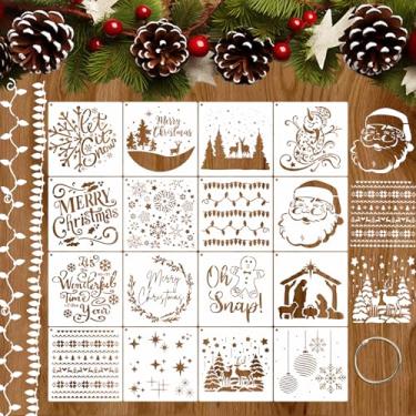 Imagem de Conjunto de 16 peças de estênceis de Natal de 5 x 5 polegadas para pintura em madeira, porta de parede, decoração de casa, árvore de Natal, reutilizável, adultos e crianças, kit de decoração de