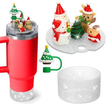 Imagem de Mity rain Acessórios de copo de Natal para Stanley Cup 850 g 1,134 g, incluindo bota, tampa de cobertura de canudo de silicone, pingentes de tampa para copo H2.0 (árvore de Natal 1,134 g)