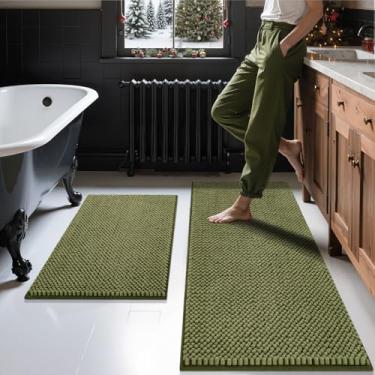 Imagem de BSICPRO Conjunto de tapetes de banheiro de 2 peças - tapetes de banho de chenille, antiderrapante, grosso, macio, absorvente, tapete de banho, tapete de banho, lavável à máquina, acessórios de