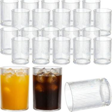 Imagem de Fiwochic 24 peças de copos de vinho canelados, 200 ml, copos de vinho de plástico transparente, reutilizáveis, em massa, vintage, coquetéis, copos de vidro, para gelo, café, ondulação, festa