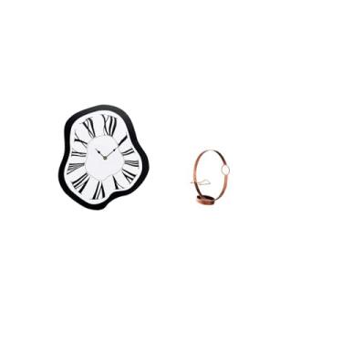 Imagem de Fenteer Relógio de Parede em Acrílico com Design Criativo de Fusão E Distorção, Ideal para Mesa de Trabalho. Inclui Suporte para Garrafa de Vinho em Metal, Or