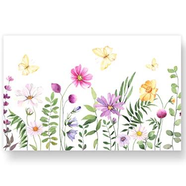 Imagem de ChicRosa Pacote com 50 tapetes de papel floral, aquarela, flor, borboleta, jogo americano descartável, 28 x 43 cm, tapetes de mesa de papel decorativos de primavera para mesa de jantar, chá de panela,