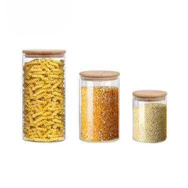 Imagem de Pote Hermetico Bambu, Kit 3 Potes de Vidro para Mantimentos com Tampa Bambu 200ml 600ml 1100ml(Kit 3)