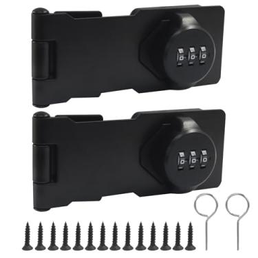 Imagem de Waziaqoc 2 peças de fechadura de porta bifold de 4,5 polegadas, trava de segurança com senha sem chave de 3 dígitos, combinação preta para galpão de celeiro, despensa, garagem, jardim