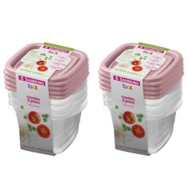 Imagem de Kit 8 Potes Para Alimentos Quadrado 200 ML Transparente - Sanremo