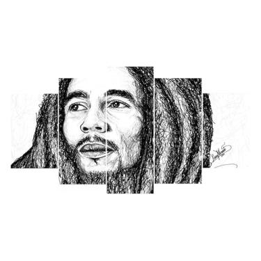 Imagem de Kit quadro decorativo 5 peças 95x60cm Bob Jamaica Música