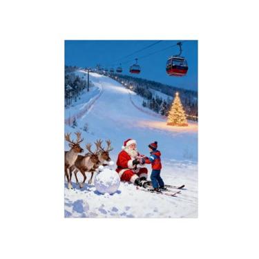 Imagem de Natal Pintura arte parede em tela-Homem Veado Esquiando-Imagem decoração moderna-Impressões Sala de Estar 60x80cm Sem Moldura