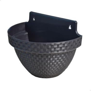 Imagem de Vaso de Parede Decorativo Meia Lua Rattan, 3 Litros, Plástico Resistente,Para Flores e Folhagens, Instalação Interna e Externa (Preto)