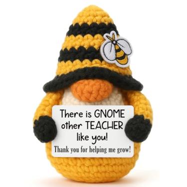 Imagem de YUEYUQIU Presentes de agradecimento para professores, gnomo de abelha de crochê feito à mão, presentes de fim de ano para mulheres e homens, melhor professor de todos os anos, decoração de mesa de