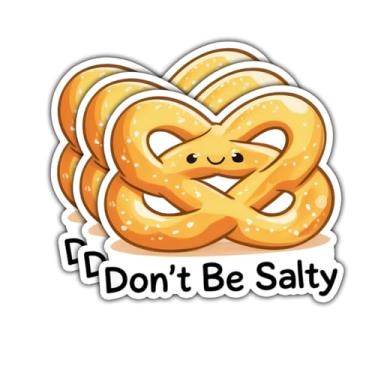 Imagem de Adesivo de vinil com 3 peças Don't Be Salty – engraçado pretzel trocadilho humor citação decalque de vinil impermeável para laptop, garrafa de água, caderno, carro, capacete – presente para gourmets