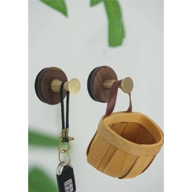 Imagem de 2 ganchos magnéticos de madeira de latão para pendurar, multifuncional, capacidade de carga, casa de fazenda, ganchos de madeira de nogueira rústica natural para casacos, toalha, chapéu, chaves, bolsa