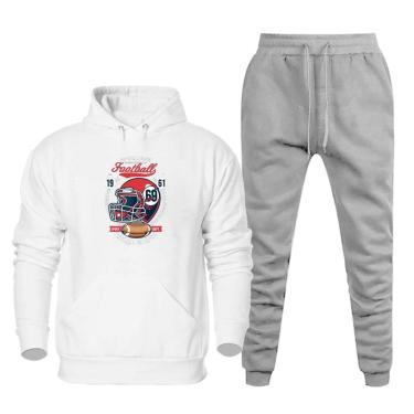 Imagem de Conjunto de Moletom Estampado Plus Size Tamanho Especial Bolso Canguru Capuz Calça Abrigo