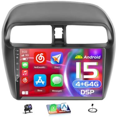 Imagem de [4 + 64 G] Hikity Android 15 estéreo para carro Mitsubishi Mirage 2012-2022 sem fio Carplay Android Auto, tela de toque IPS de 23 cm, rádio Bluetooth espelhado, GPS 5G, WiFi, SWC, AI DSP/FM/RDS/32EQ