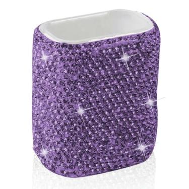 Imagem de MINGZAIQIPEI Caixa de armazenamento de carro de cristal brilhante organizadora para mulheres, comporta protetor labial, batom, pequenos cosméticos essenciais (roxo)