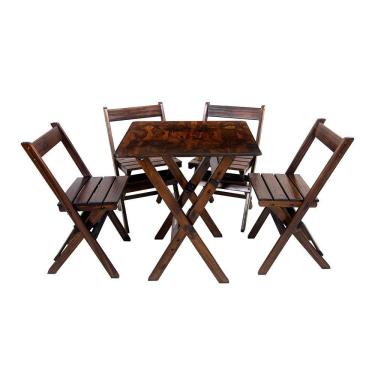 Imagem de Conjunto Mesa Dobrável 60x60cm Com 4 Cadeiras Em Madeira Maciça - Imbuia - Marrom