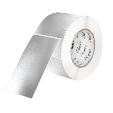Imagem de Perco Etiquetas adesivas perfuradas prata metálica 7,5 x 12,7 cm — 500 adesivos por rolo — com adesivo permanente para etiquetagem de produtos, caixas de presente, sinalização de eventos, embalagens