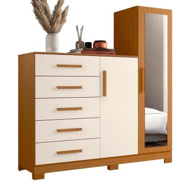 Imagem de Cômoda New Master Com Espelho, 2 Portas E 5 Gavetas Cinamomo-off White - Móveis Albatroz Cinamomo-off White