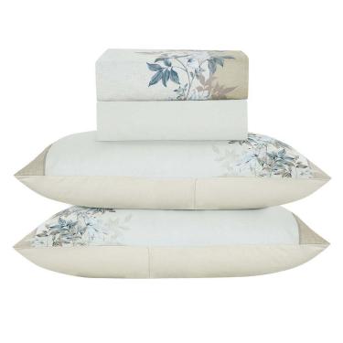 Imagem de Jogo De Cama Lençol King Bouquet Percal 300 Fios 4 Peças Palha 100% Poliéster