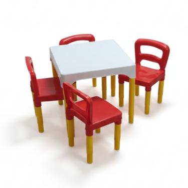 Imagem de Mesa Mesinha Infantil Educativa 4 Cadeiras Plásticas Para Crianças Atividade Didática Camaleão (Branco)