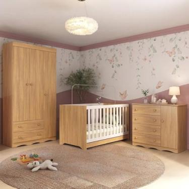 Imagem de Quarto de Bebê Completo com Berço Americano 3 em 1 Realeza Multimóveis Mp4591 Madeirado