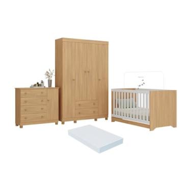 Imagem de Quarto de Bebê Completo Berço Americano 3 em 1 Colchão Allegra Multimóveis Mp4598 Madeirado