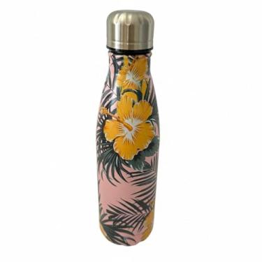 Imagem de Garrafa Térmica Inox com Tampa de Rosca 500ml - Aço Inox - Design Moderno Hibisco Amarelo