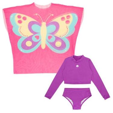Imagem de Conjunto Cropped Biquíni + Saída De Praia Kimono Tule Menina - Fofotin