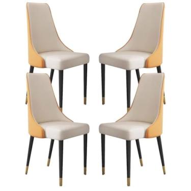 Imagem de Conjunto de 4 cadeiras de jantar estofadas modernas para sala de jantar, quarto, varanda, cadeiras de jantar cinza e brancas com pernas de ferro, cadeira de maquiagem elegante e cadeira de penteadeira