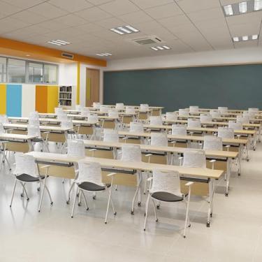 Imagem de Mesa de conferência, pacote com 6, mesa de conferência dobrável, mesa de treinamento móvel com rodas, mesas de reunião dobráveis, pernas de metal, mesa grossa, ideal para escritório, salas de aula