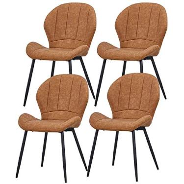 Imagem de Cadeira de jantar, cozinha, sala de jantar, móveis, cadeiras de jantar, conjunto de 4, cadeiras de balcão de cozinha vintage, cadeiras de canto para sala de estar, assento de couro PU, pés de ferro
