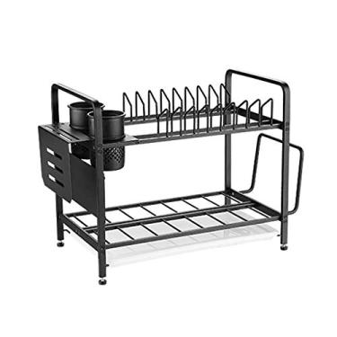 Imagem de Escorredor de pratos - escorredor de pratos com suporte de tábua de corte, 2 camadas, suporte de talheres grande (cor: B) (B)