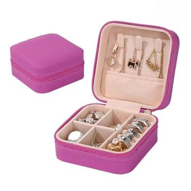 Imagem de Presente Feminino, Porta Joia Caixinha Joias para Viagem Portátil Armazenamento Anel Brinco Colar P, 10x10x5cm(ROXO,2 PEÇAS)