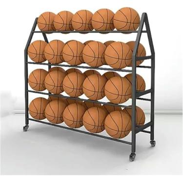 Imagem de FYLFANYAN Carrinho de armazenamento de basquete vertical móvel para academia escolar, suporte de exibição de bola de 4/5 níveis preto resistente com rodas, grande capacidade~/