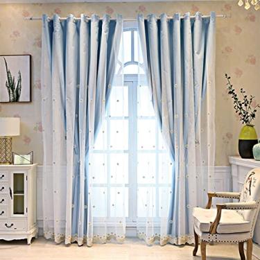 Imagem de Cortina blackout de camada dupla, voile blecaute branco bordado em camadas sólido drapeado painel de saia drapeado, sala de estar, quarto de menina, isolamento de energia, isolamento sombreado