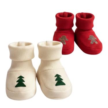 Imagem de pulila baby Meias de Natal para bebês, botas de inverno, pacote com 2 - Meias grossas para bebês - Presente de Natal para chá de bebê recém-nascido, Vermelho - Branco (pacote com 2), 0-3 Months Infant