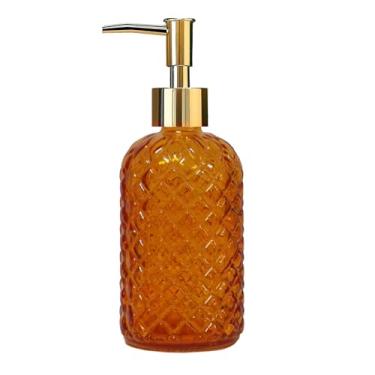 Imagem de Dispensador de sabão de vidro com bomba de plástico dourado, dispensador de sabonete líquido recarregável de 382 g, frasco de loção de cristal para decoração de casa moderna, banheiro, bancada de