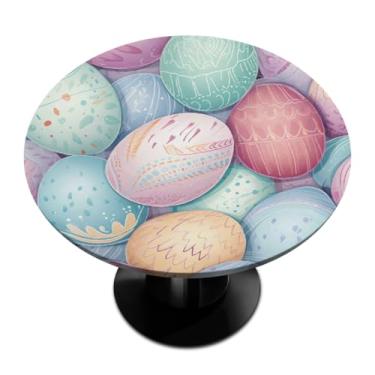 Imagem de hongjinglin Toalha de mesa redonda com borda elástica de Páscoa, toalha de mesa redonda limpável para ambientes internos e externos, pátio, jantar, cozinha, festival, decoração para mesas de 114 a 127