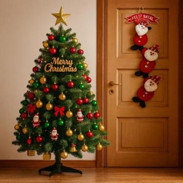 Imagem de Árvore Natal Completa 1.00m Com Ponteira + Pisca + Bolas + enfeite por