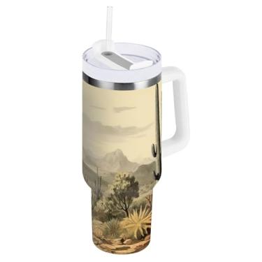 Imagem de xigua Copo vintage Western Cowboy de 1,134 g com tampa e canudo, aço inoxidável de vácuo duplo isolado garrafa de água esportiva suporte para copo de café de viagem à prova de vazamento para bebida