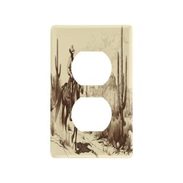 Imagem de Blueangle Placa de parede West Cow Boy Duplex Outlets, tamanho padrão, placas de cobertura de tomada elétrica de 1 gangue para decoração de quarto de escritório em casa, 4,53 x 2,76 polegadas (708)