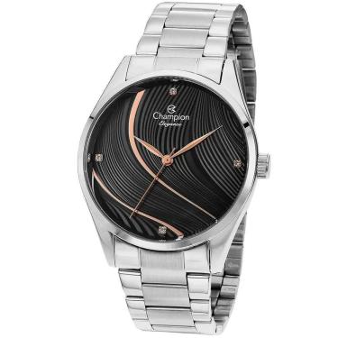 Imagem de Relógio CHAMPION feminino prata strass preto CN24655T