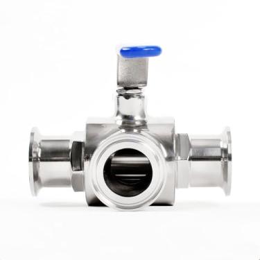 Imagem de 3"(76mm) Ferrule91mm Tri Clamp Three Way Ball Valve Sanitary 304 for Homebrew, with Blue Locking Handle