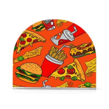 Imagem de Qilmy Porta-guardanapos, hambúrguer de desenho animado e batatas fritas, porta-guardanapos de acrílico transparente para mesa, suporte de guardanapo de coquetel de papel de seda para cozinha