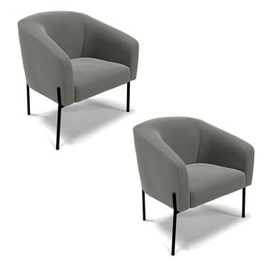Imagem de Poltrona Pé De Ferro Preto Kit 2 Stella Suede Grafite D03 - D'rossi