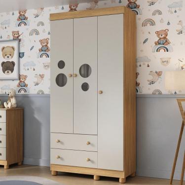 Imagem de Guarda-roupa Infantil 92cm com Vidro 3 Portas e 2 Gavetas Bombom Multimóveis MP4462